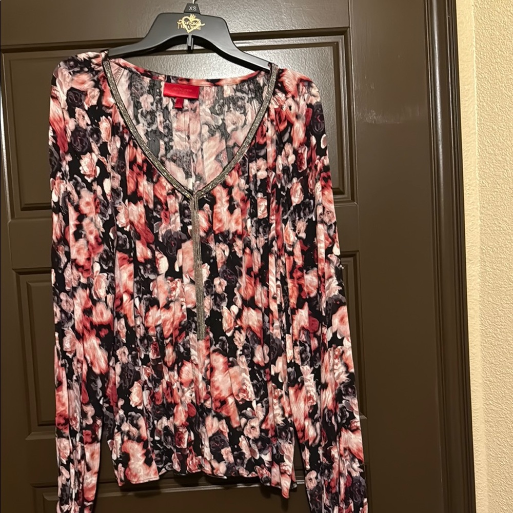 Jennifer Lopez Ruched Pink and Black Blouse